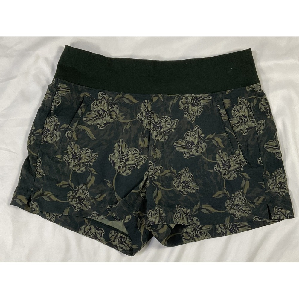 Athleta Trekkie North Hiking Shorts Floral Green Ripstop Zip Pocket Size 12 492